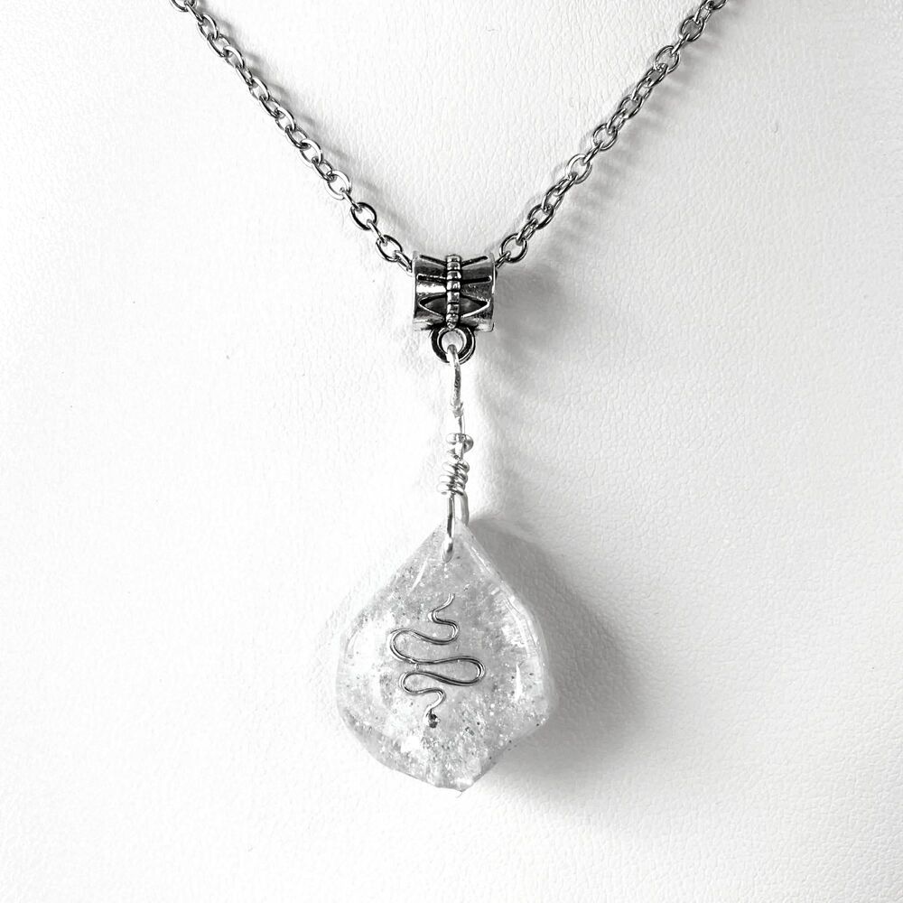 Handmade Clear Resin Snake Pendant Necklace | Iridescent Sparkle